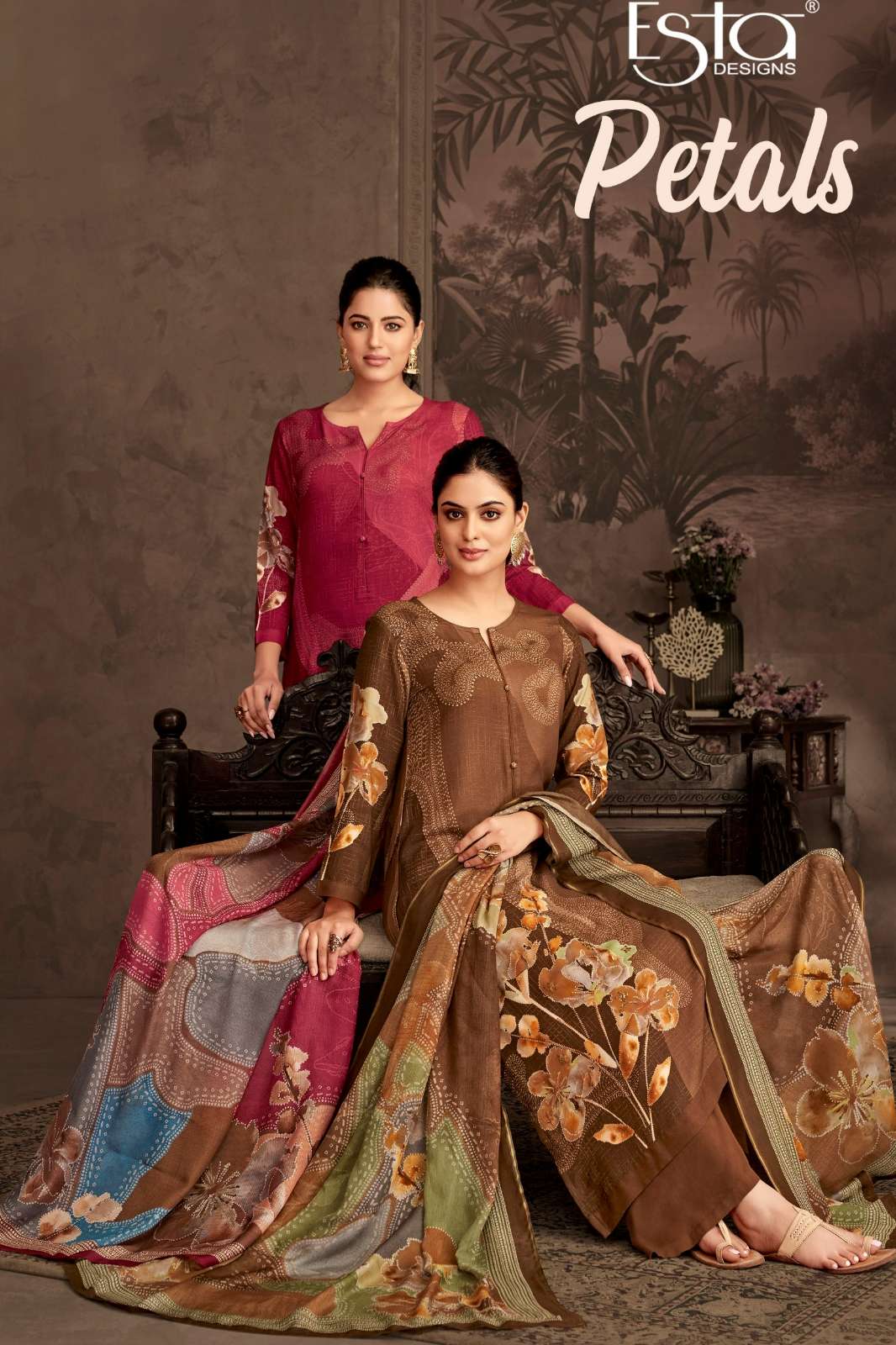 ESTA PETALS DIGITAL PRINTED PURE PASHMINA SEOUENCE HANDWORK SUIT 