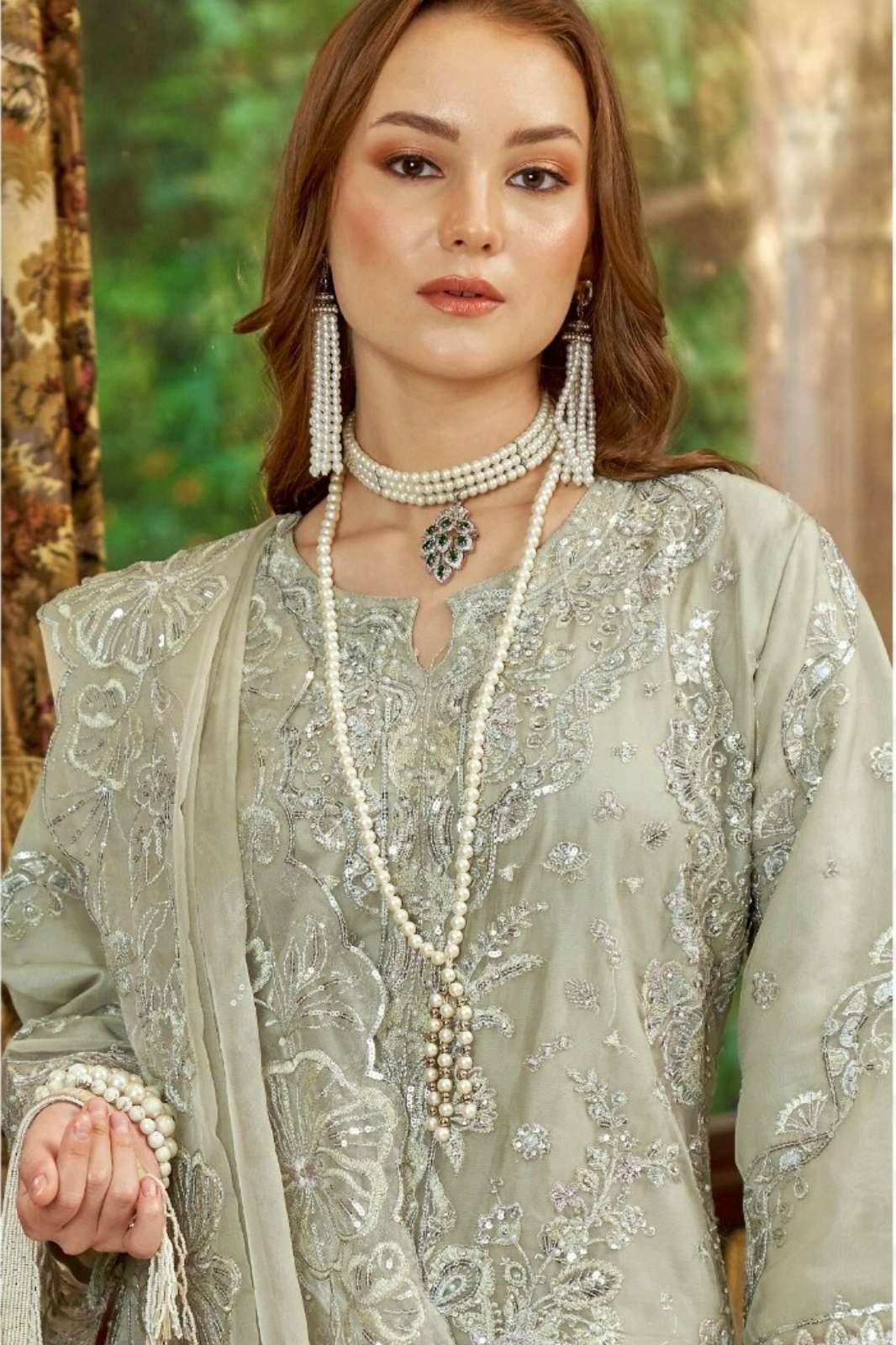 Fepic CN997 Ready to Wear Organza Pakistani Suit with Embroidery & Khatli Work 