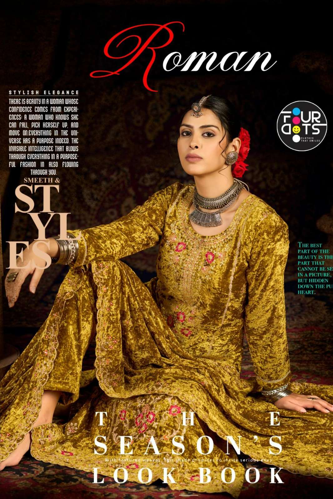 Fourdots ROMAN Pure Semi Makhmal Velvet Suit with Embroidery Work