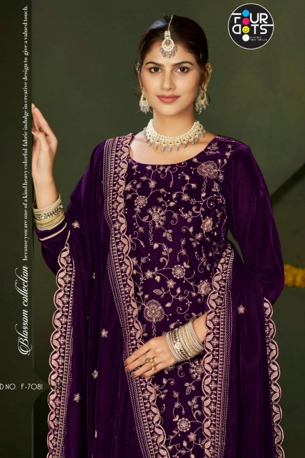 Fourdots ZILPAH VELVET Premium 9000 Velvet Suit with Embroidery Work