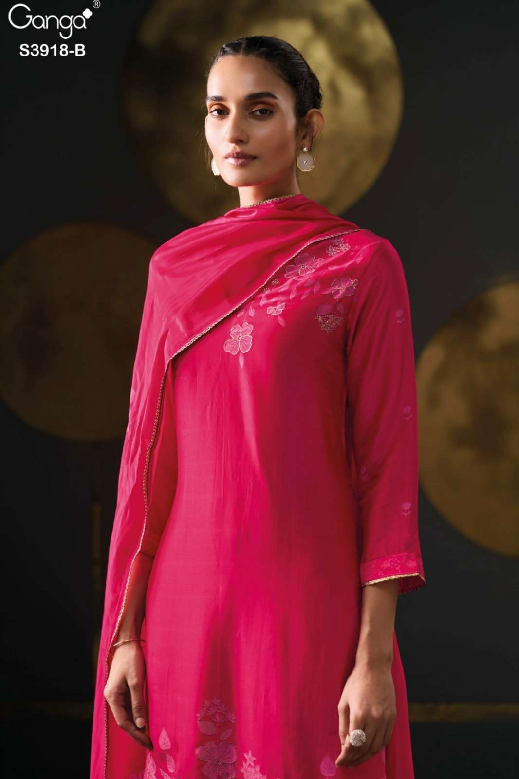 GANGA ASTRAEA S3918 PREMIUM PURE BEMBERG SILK SATIN EMBROIDERY SUIT