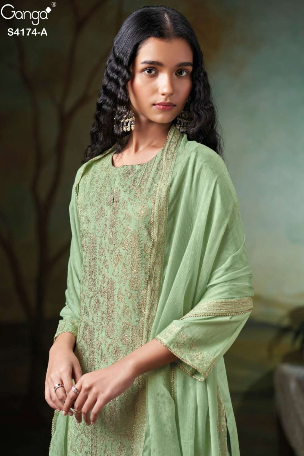 GANGA DRITIHA S4174 PREMIUM PURE BEMBERG RUSSIAN SILK EMBROIDERED SUIT