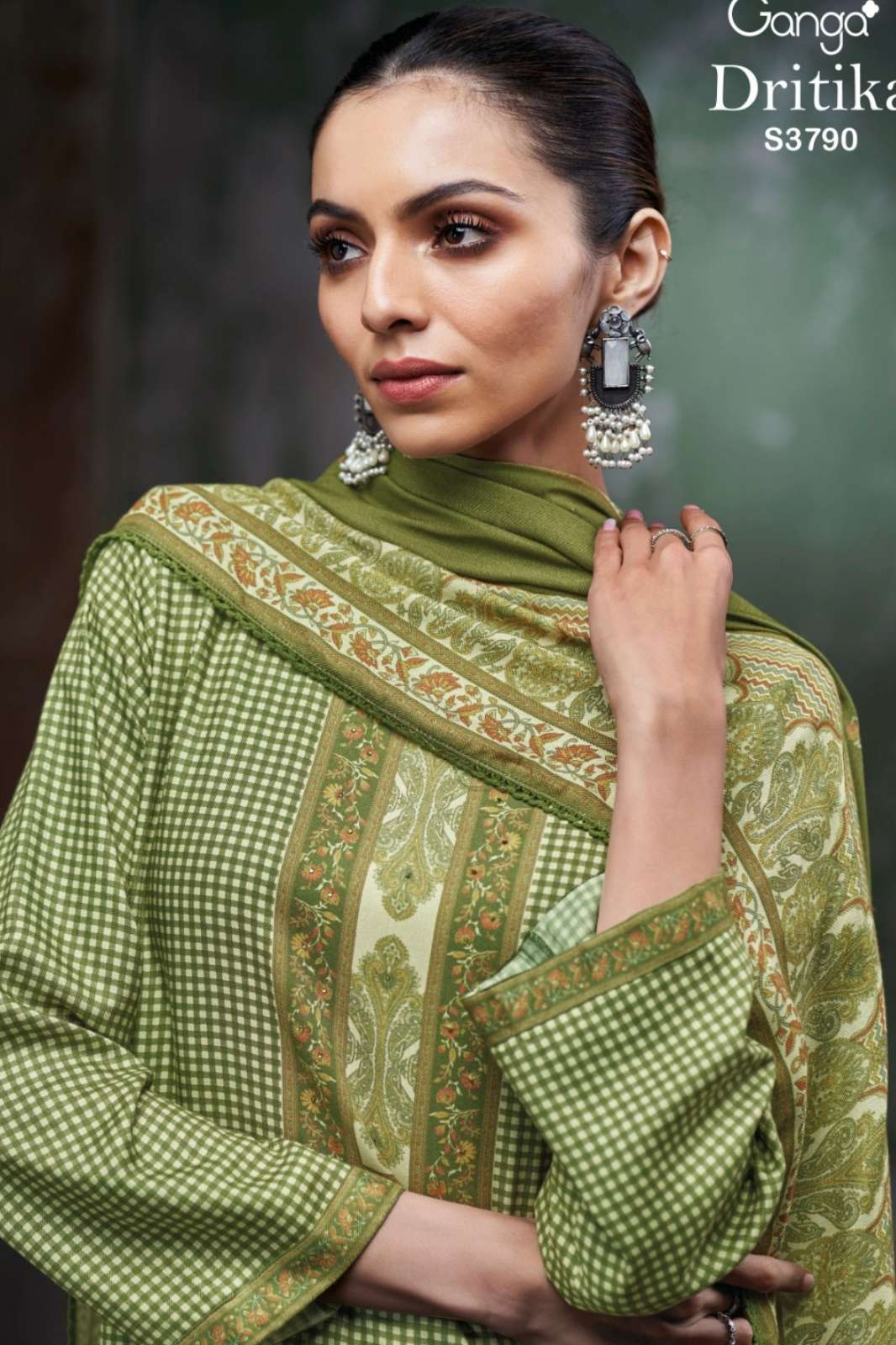 GANGA DRITIKA S3790 PREMIUM PURE WOOL PASHMINA SUIT WITH SWAROVSKI WORK