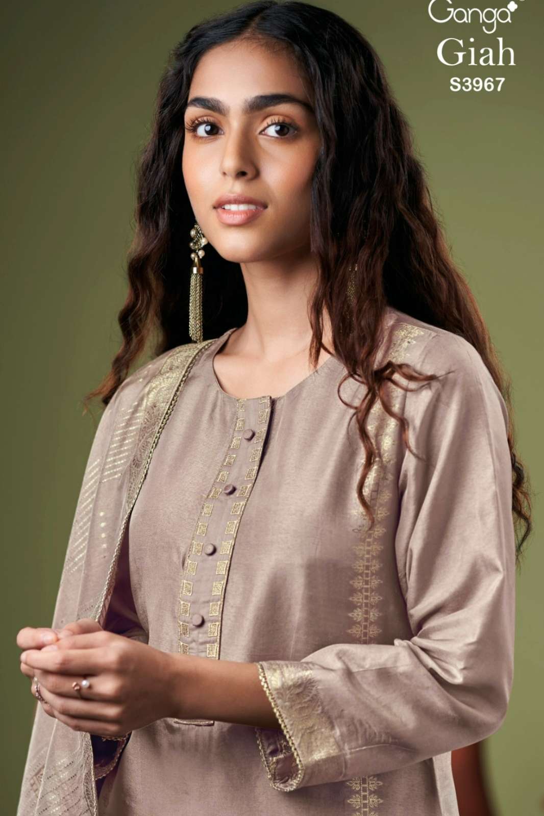 GANGA GIAH S3967 PURE BEMBERG TUSSAR SILK SUIT WITH EMBROIDERY 