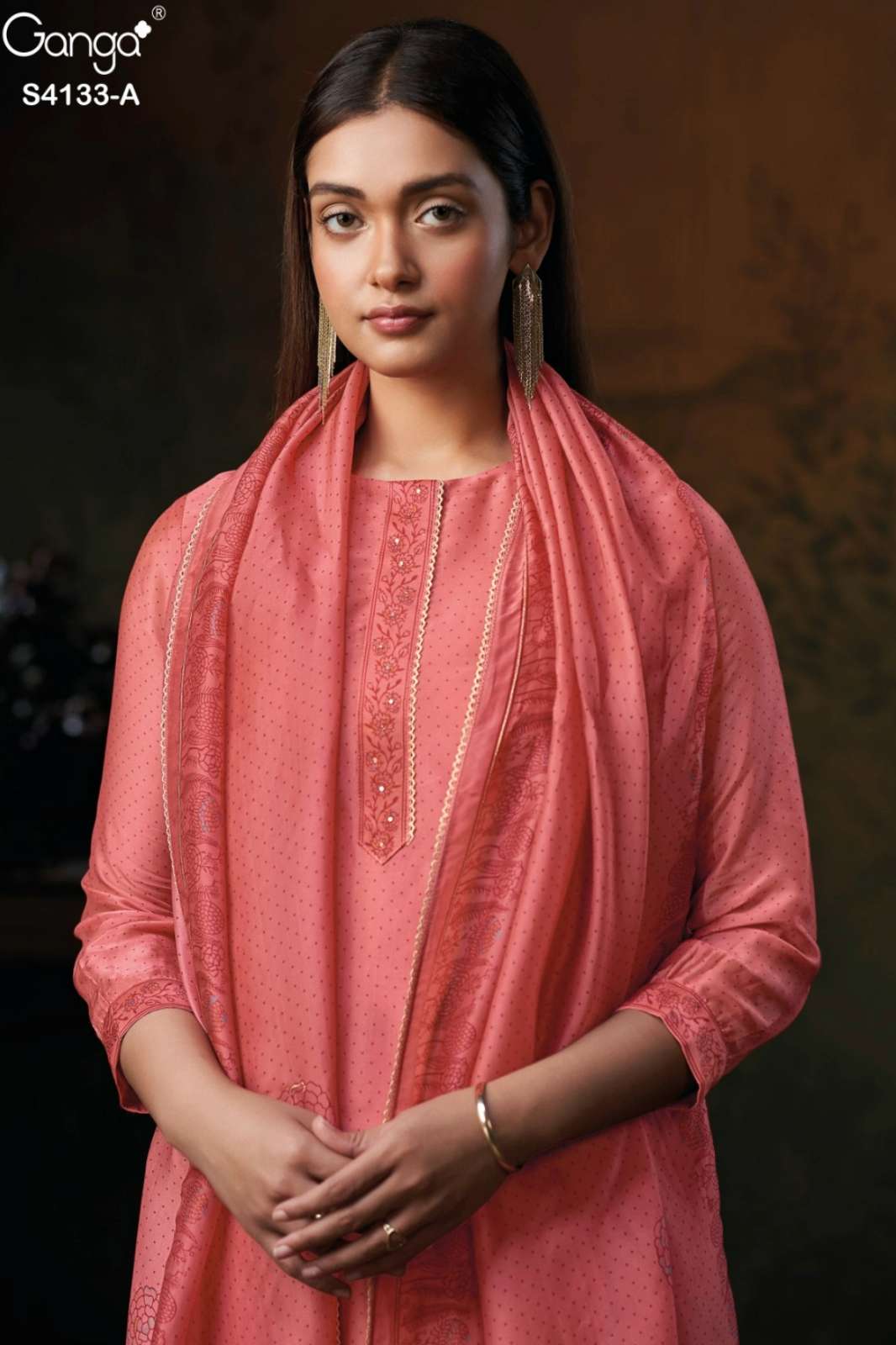 GANGA HAMSINI S4133 PREMIUM PURE BEMBERG SILK HAND EMBROIDERED SUIT