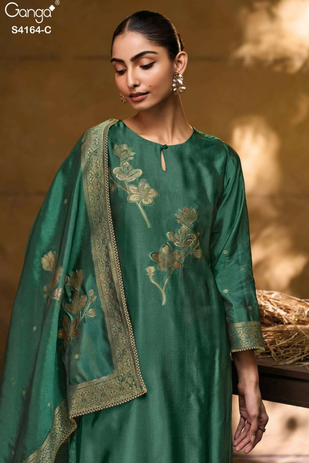 GANGA HANIE S4164 PREMIUM PURE VISCOSE WOVEN SILK HAND EMBROIDERED SUIT