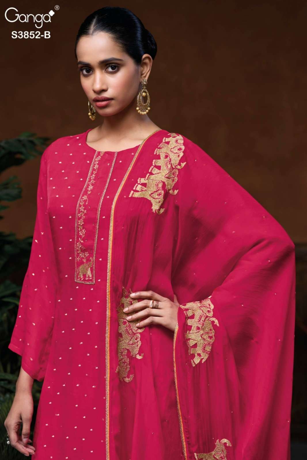 GANGA KLYRA S3852 PREMIUM PURE ORGANZA SILK SUIT WITH EMBROIDERY