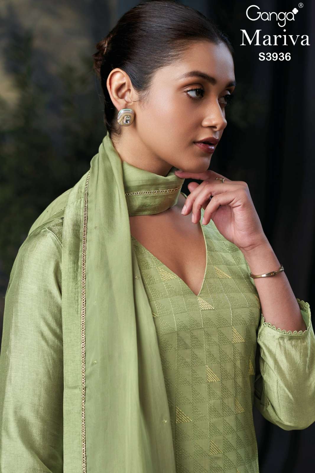 GANGA MARIVA S3936 PREMIUM PURE BEMBERG SILK EMBROIDERY SUIT