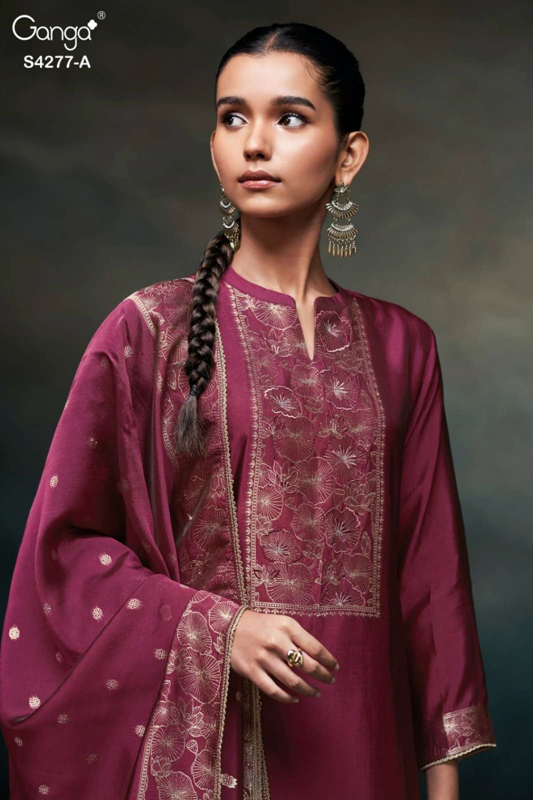 GANGA ORIELLE S4277 PREMIUM PURE VISCOSE WOVEN SILK SUIT WITH HAND EMBROIDERY