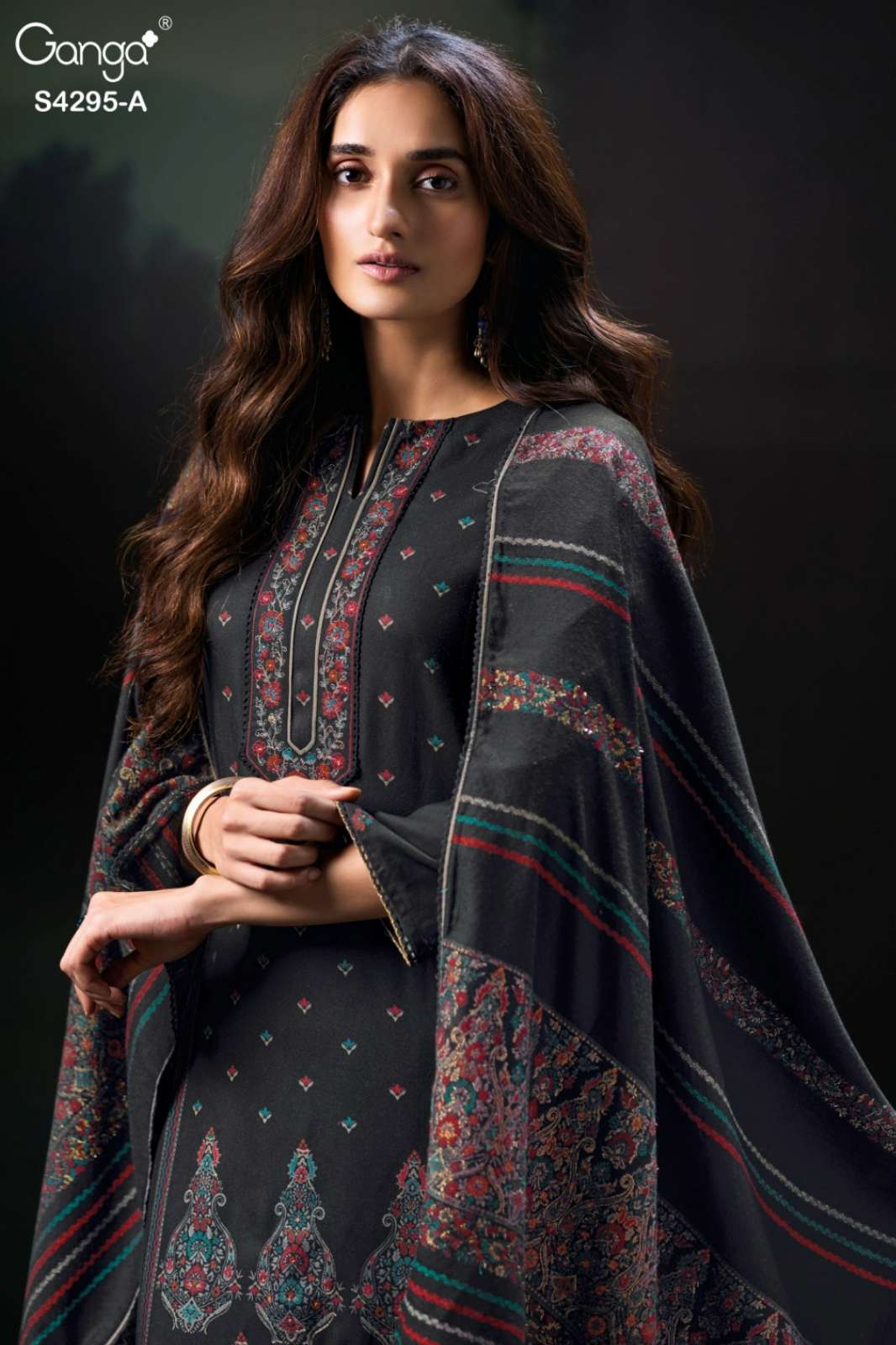 GANGA SHRAYA S4295 PREMIUM PURE PASHMINA SUIT WITH HAND EMBROIDERY
