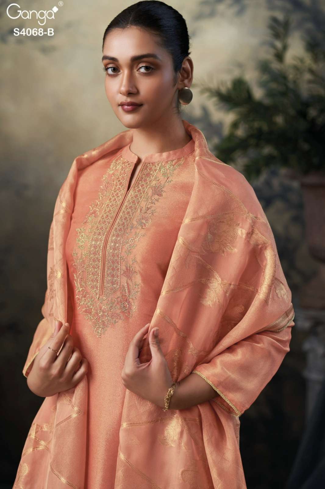 GANGA TAAPSEE S4068 PURE BEMBERG SILK JACQUARD SUIT WITH EMBROIDERY