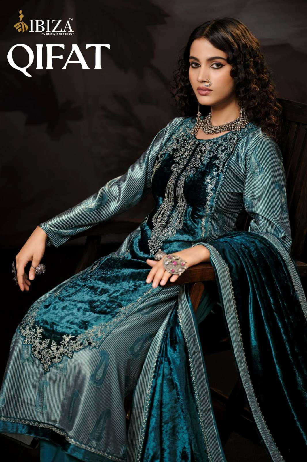 IBIZA QIFAT PURE VISCOSE VELVET DIGITAL PRINTED EMBROIDERY WORK SUIT