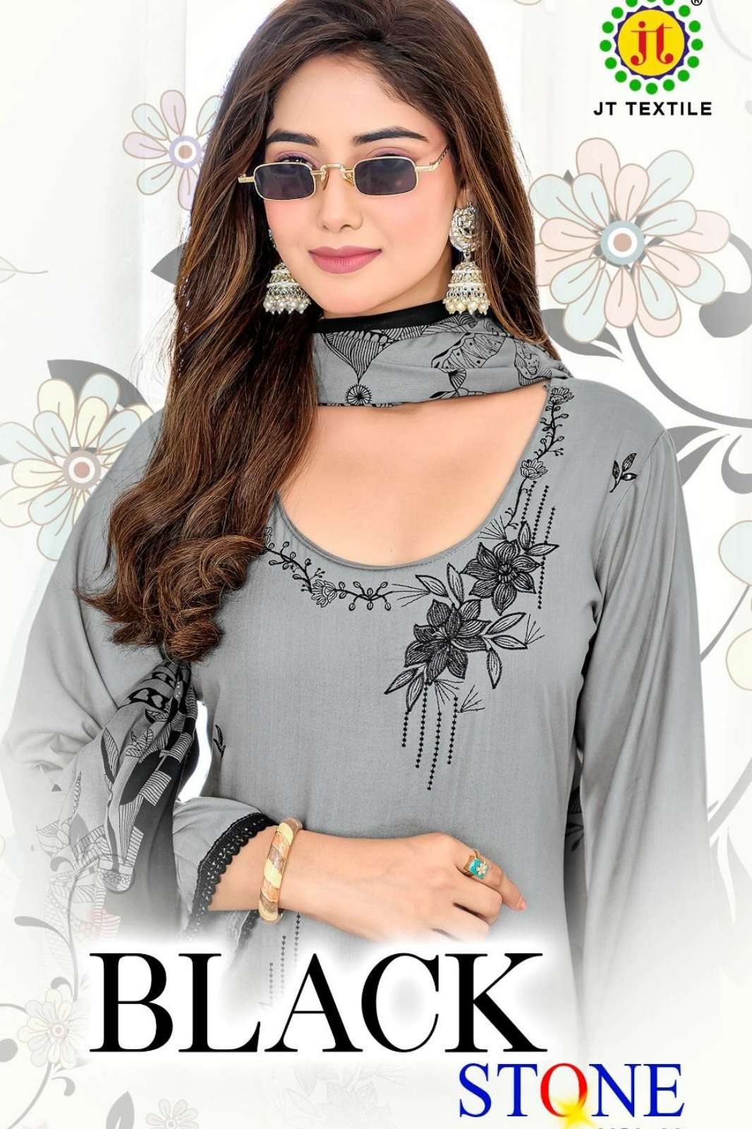 JAMATMAL TILOKCHAND Black Stone 22 Rayon Fabric Pakistani Suit with Embroidery