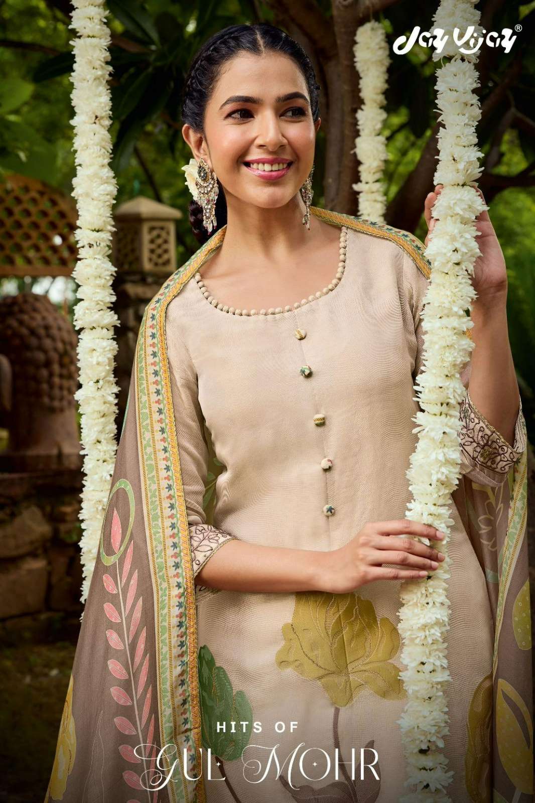 JAY VIJAY GUL MOHR PURE TISSUE JACQUARD SUIT WITH EMBROIDERY 