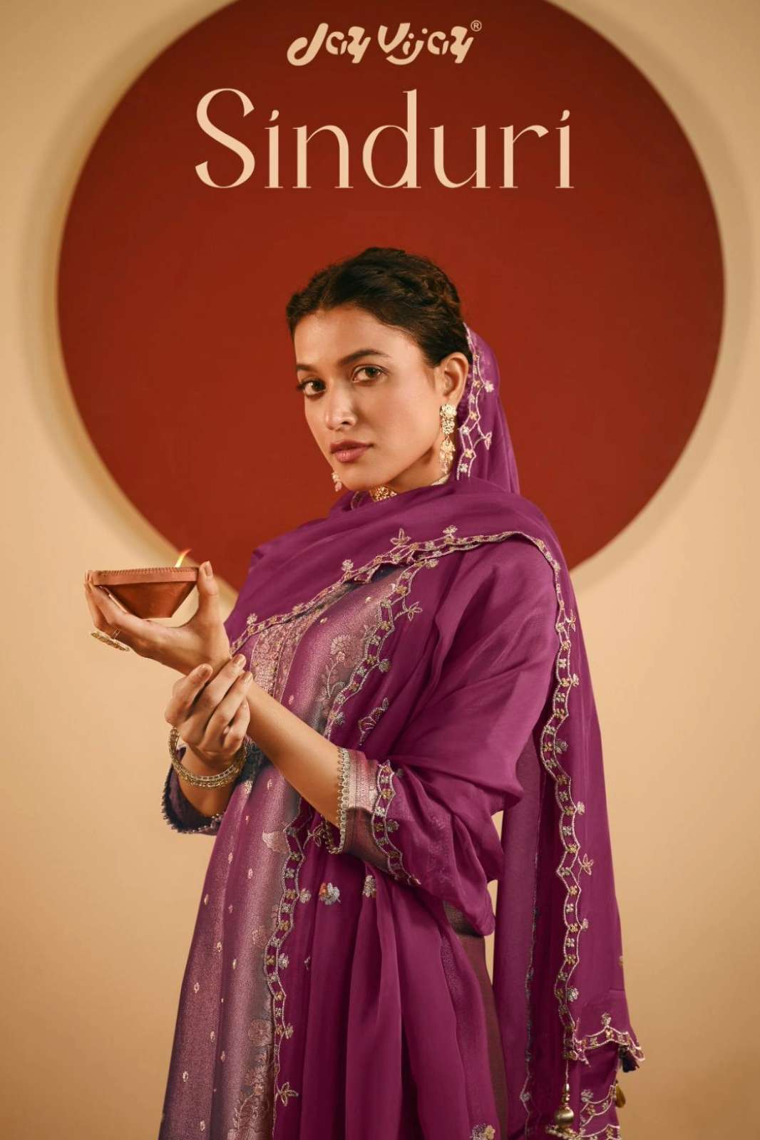 JAY VIJAY SINDURI PURE GIRAFFE JACQUARD SUIT WITH HANDWORK & EMBROIDERY 