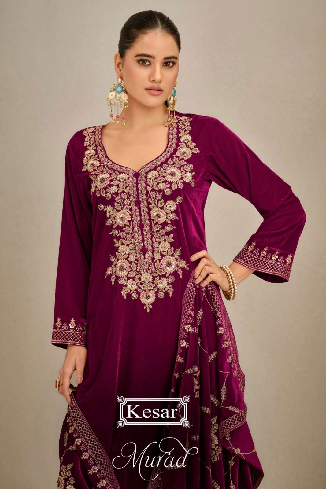 KESAR MURAD 50001 PREMIUM SILK VELVET SUIT WITH ELEGANT EMBROIDERY