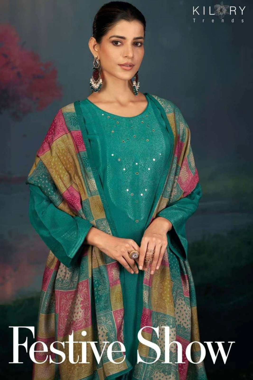 KILORY TRENDS FESTIVE SHOW PURE MUSLIN JACQUARD SILK HANDWORK SUIT