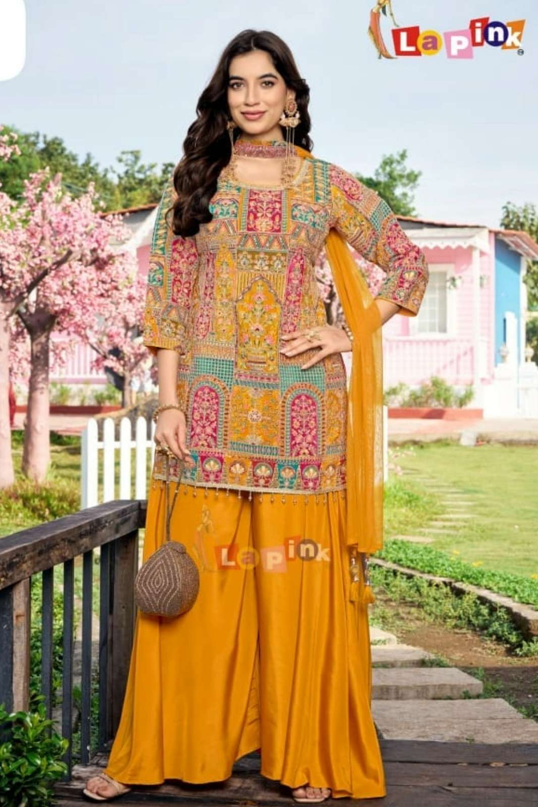 lapink 18156  Ready to Wear Premium Silk Embroidered Yellow Sharara Suit
