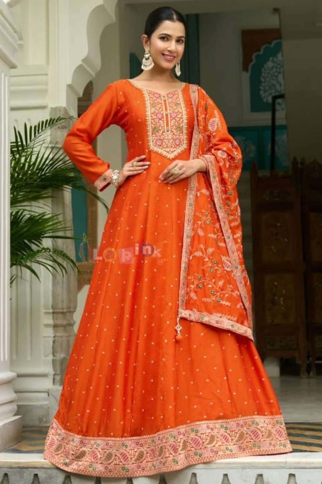 lapink JASMINE 1001 Ready to Wear Premium Silk Embroidered Orange Anarkali Suit