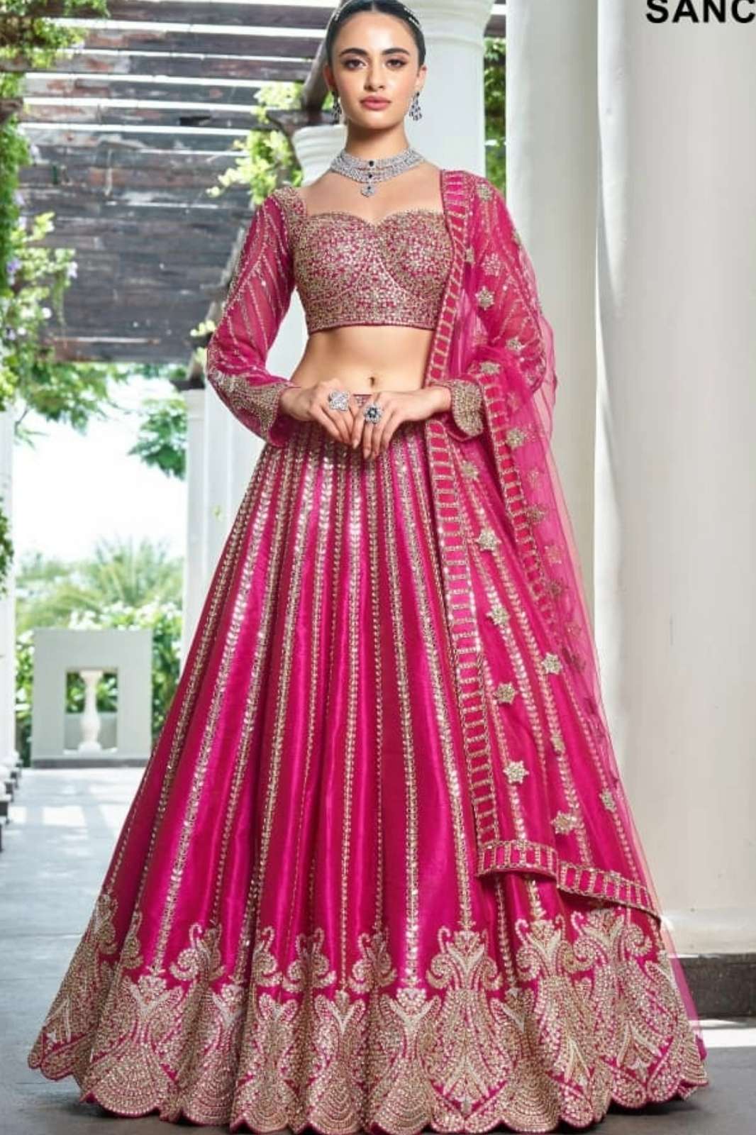 Lapink Sanchor Premium Silk Mirrors 7 Embroidered wedding Wear Lehenga 