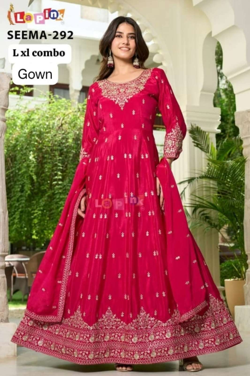 lapink Seema 292 Ready to Wear Premium Silk Embroidered Pink Anarkali Suit