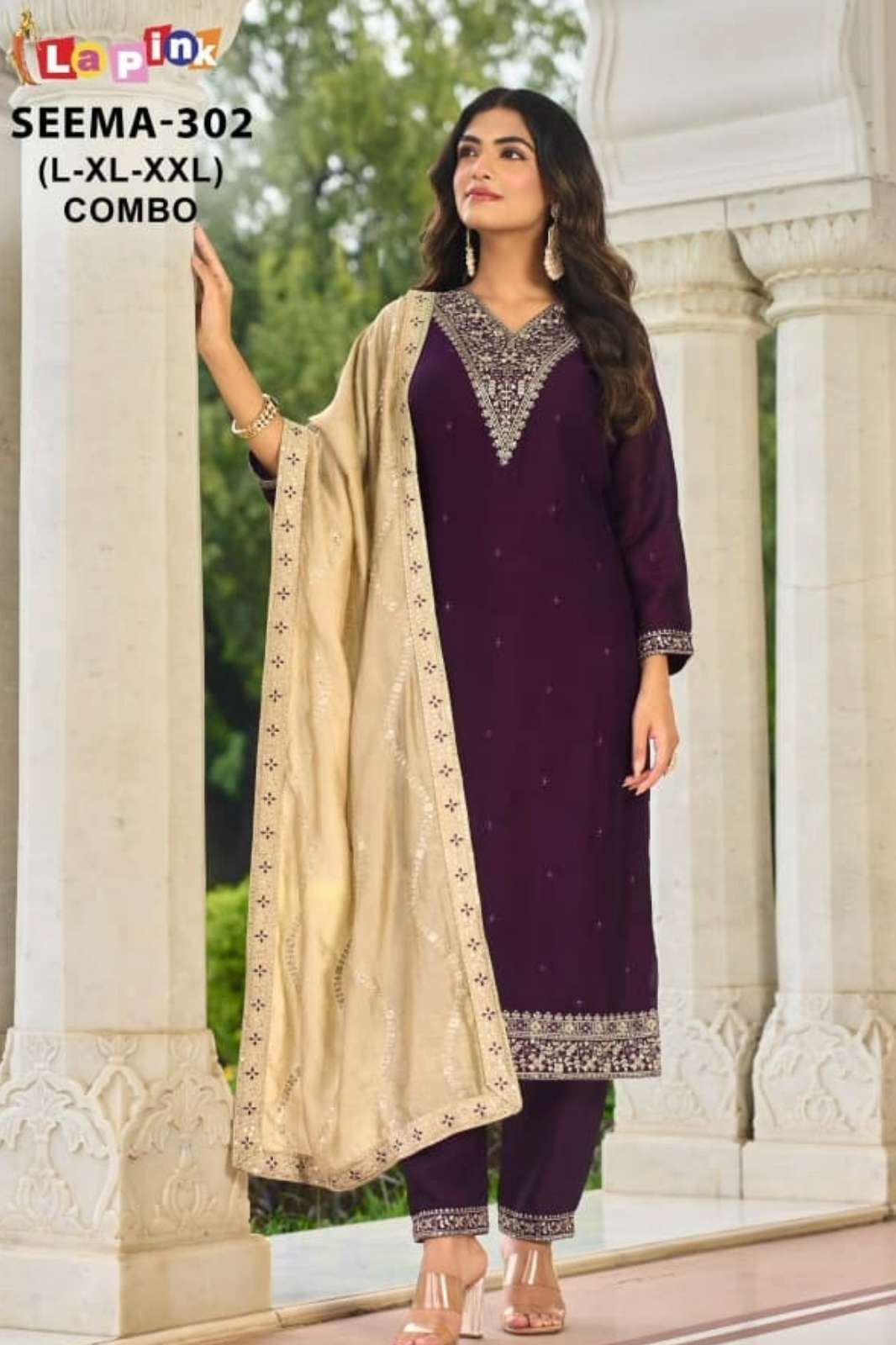 Lapink SEEMA 302 Ready to Wear Premium Vichitra Silk Embroidered Suit 