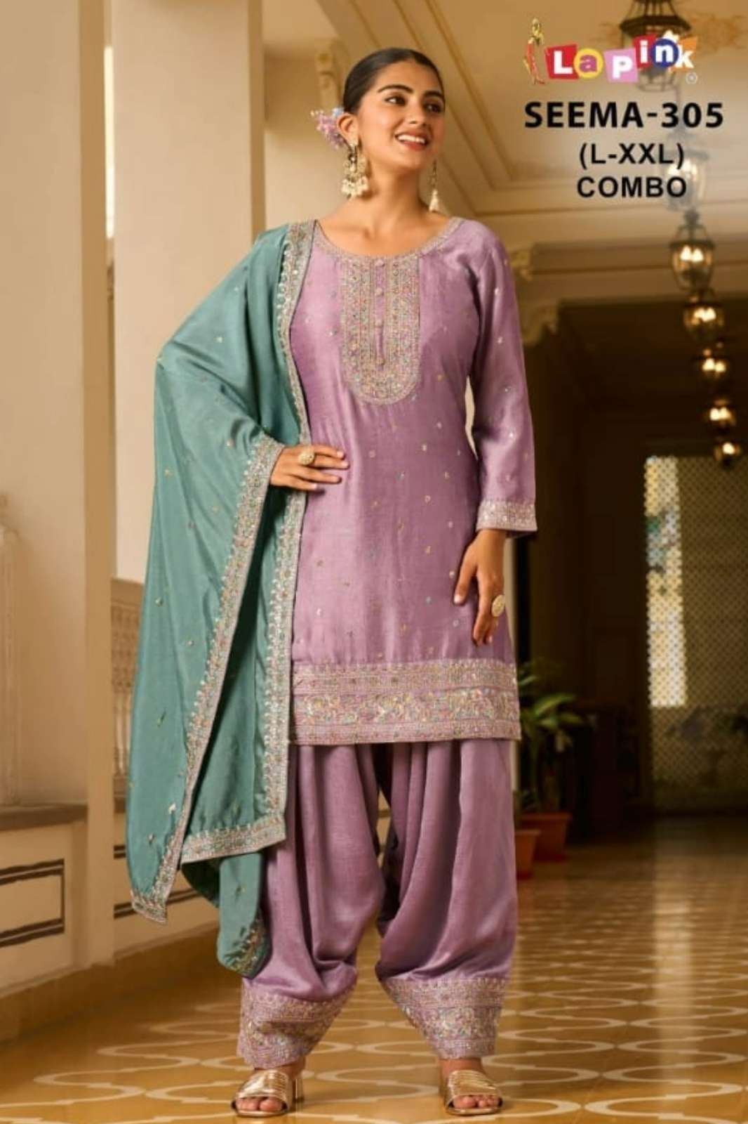 lapink SEEMA 305 Ready to Wear Premium Silk Embroidered Patiyala Suit