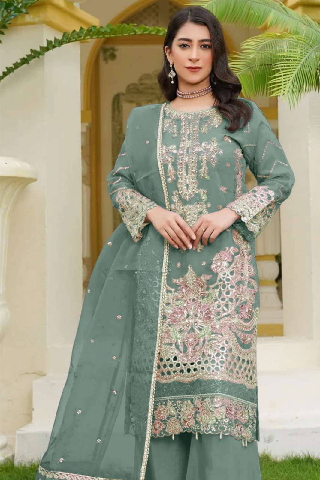 Motifz 5033 Chiffon Pakistani Suit with Embroidery & Khatli Work