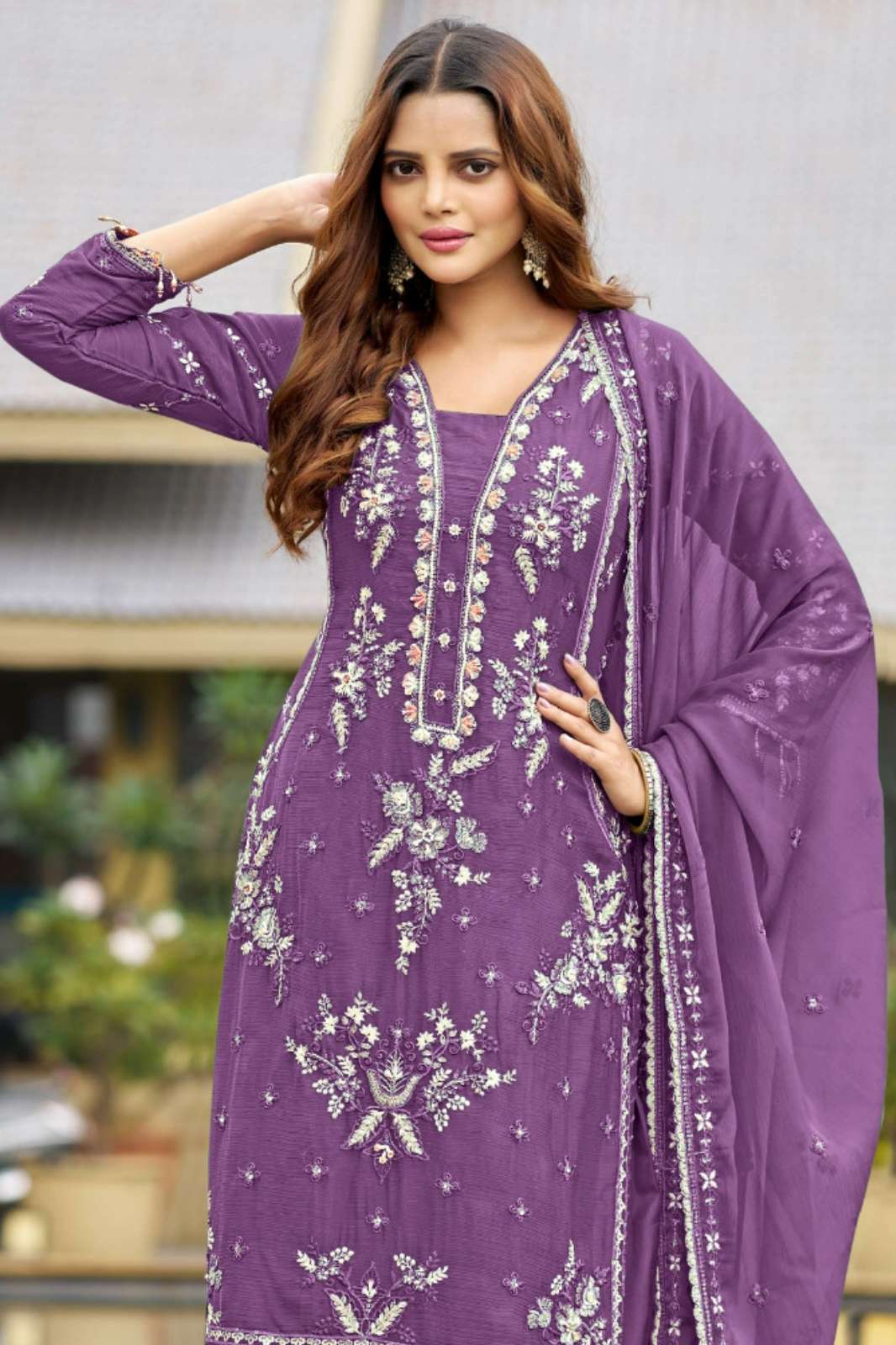 Motifz 5087 Chiffon Pakistani Suit with Embroidery & Khatli Work