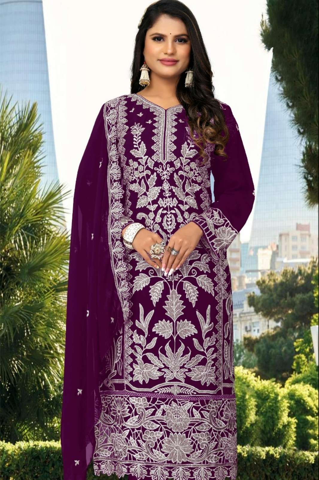 Motifz 5097 Beautiful Velvet Pakistani Suit with Embroidery & Khatli Work