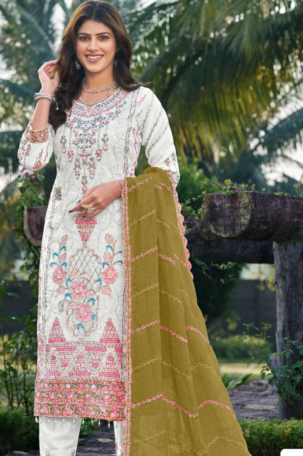 Motifz 5119 Crunchy Fabric Embroidery & Khatli Work Pakistani Suit 