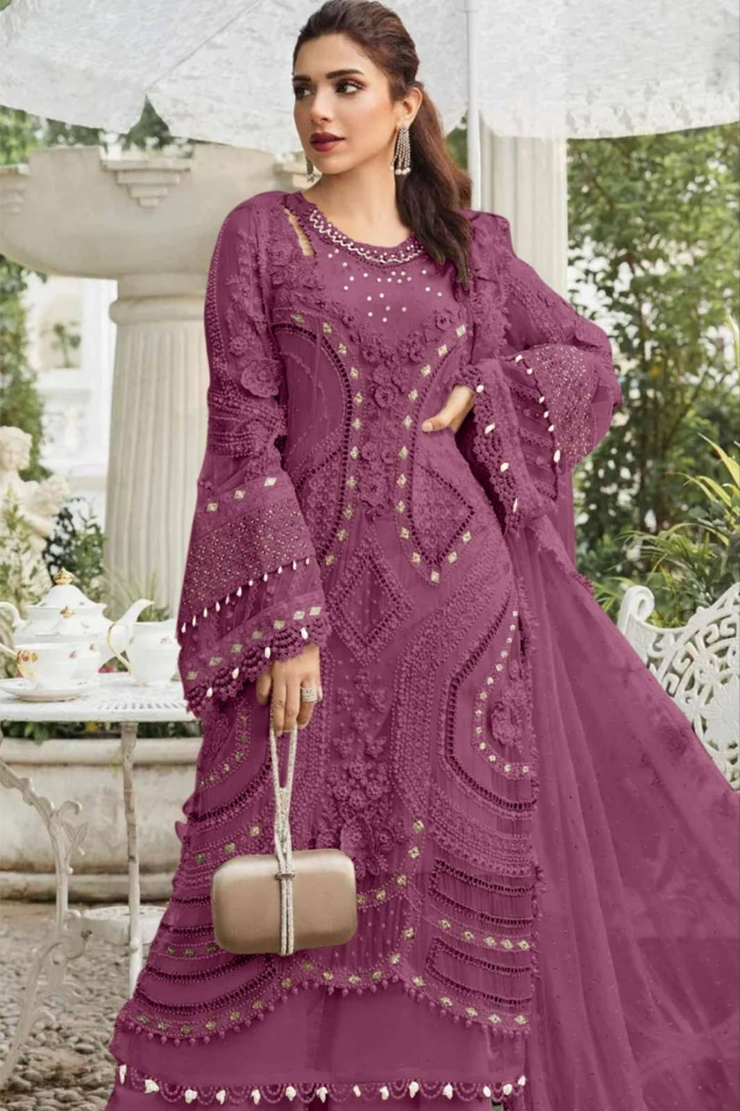 Motifz 5126 Organza Pakistani Suit with Embroidery & Khatli Work