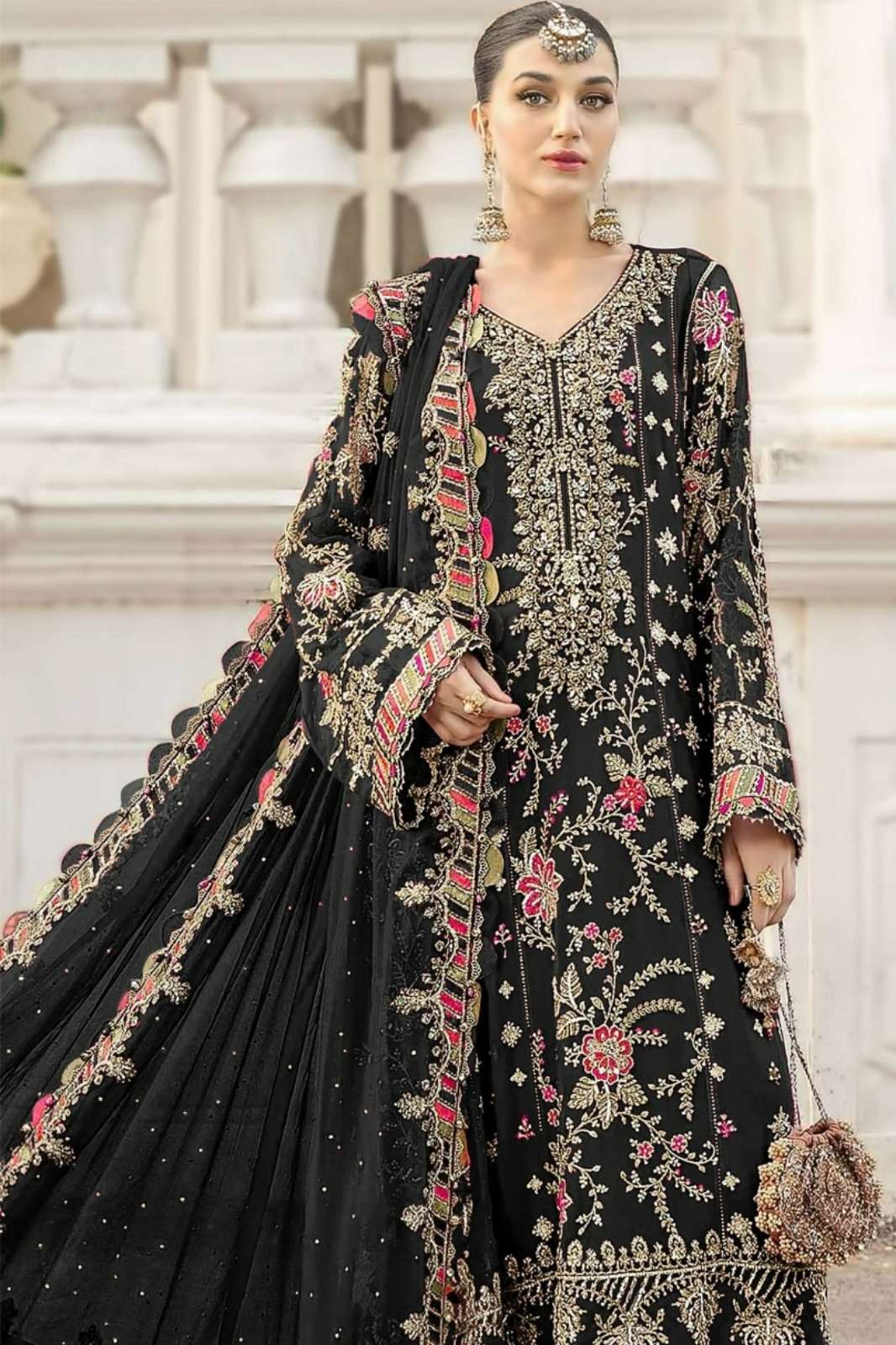 Motifz 5128 Chiffon Pakistani Suit with Embroidery & Khatli Work