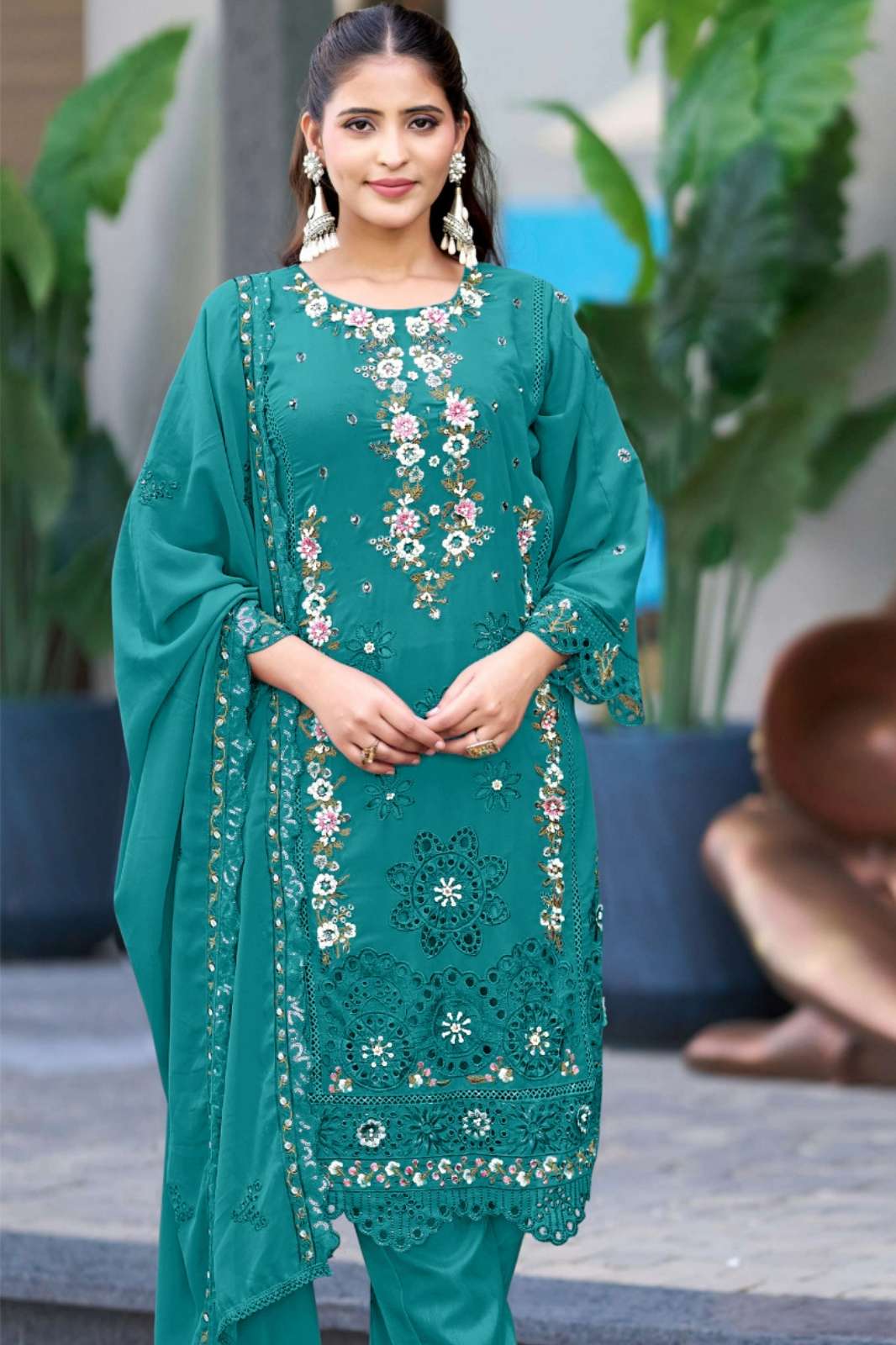 Motifz 5129 Kota Cheks Pakistani Suit with Embroidery & Khatli Work