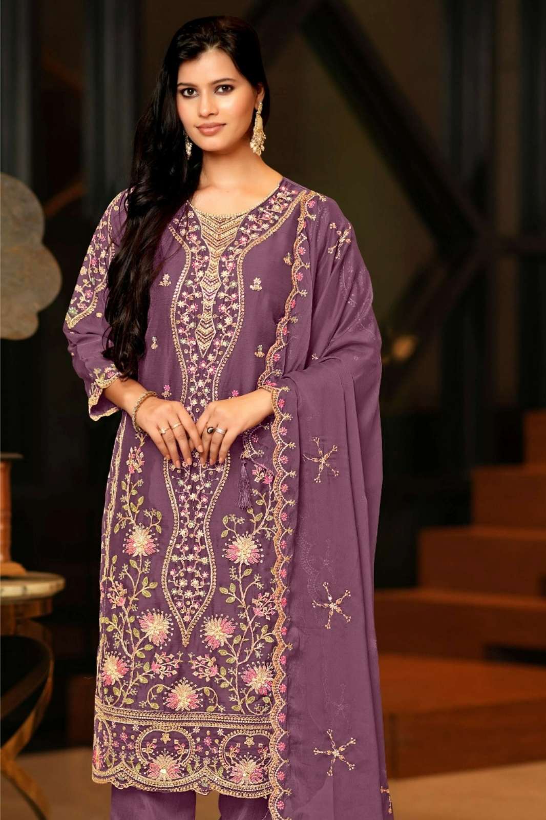 Motifz 5131 Chiffon Pakistani Suit with Embroidery & Khatli Work