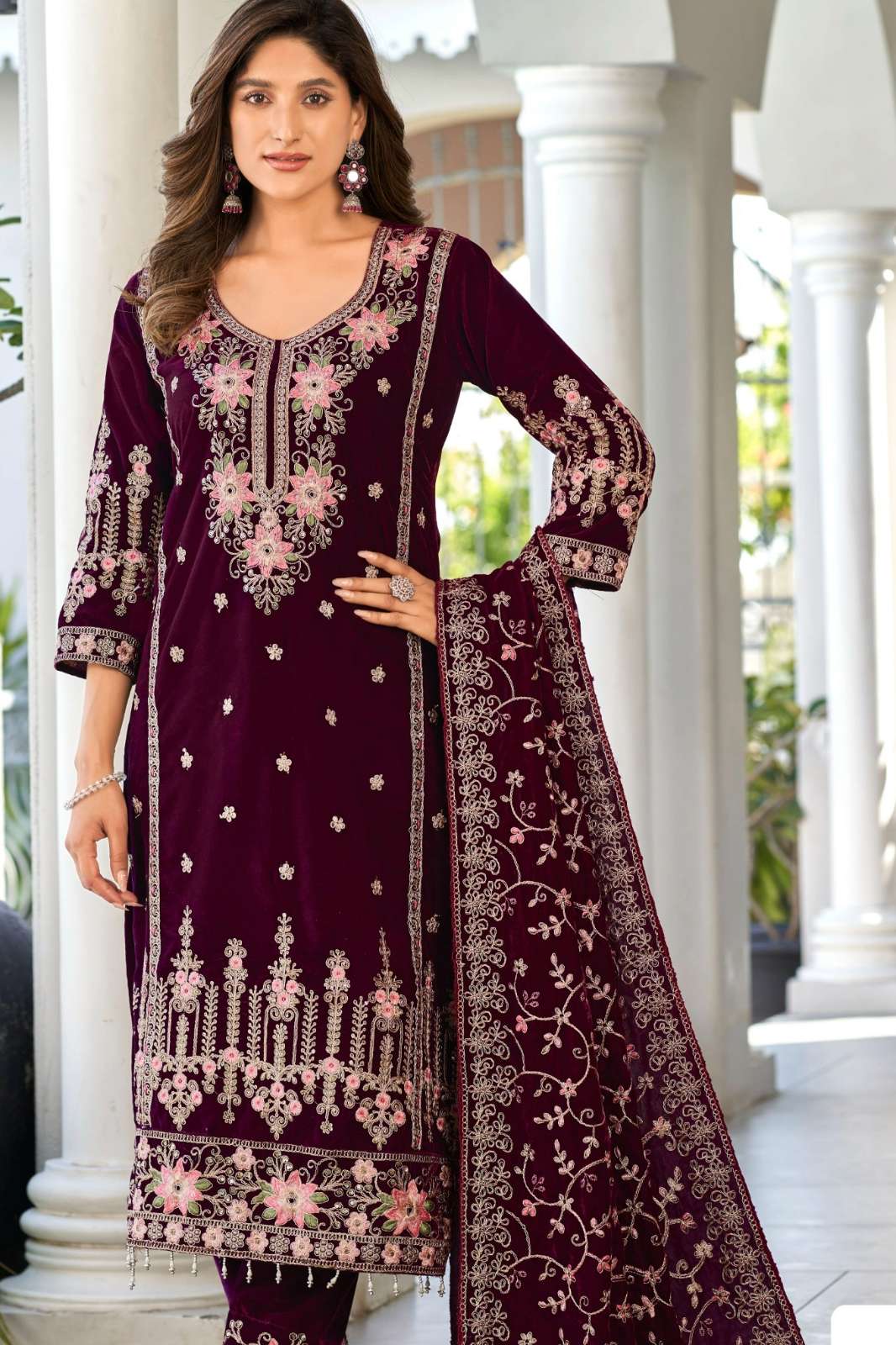 Motifz 5145 Beautiful Velvet Pakistani Suit with Embroidery Work