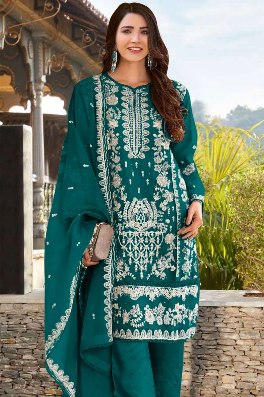 Motifz AT119 Beautiful Viscose Maslin Pakistani Suit with Handwork & Aari Work