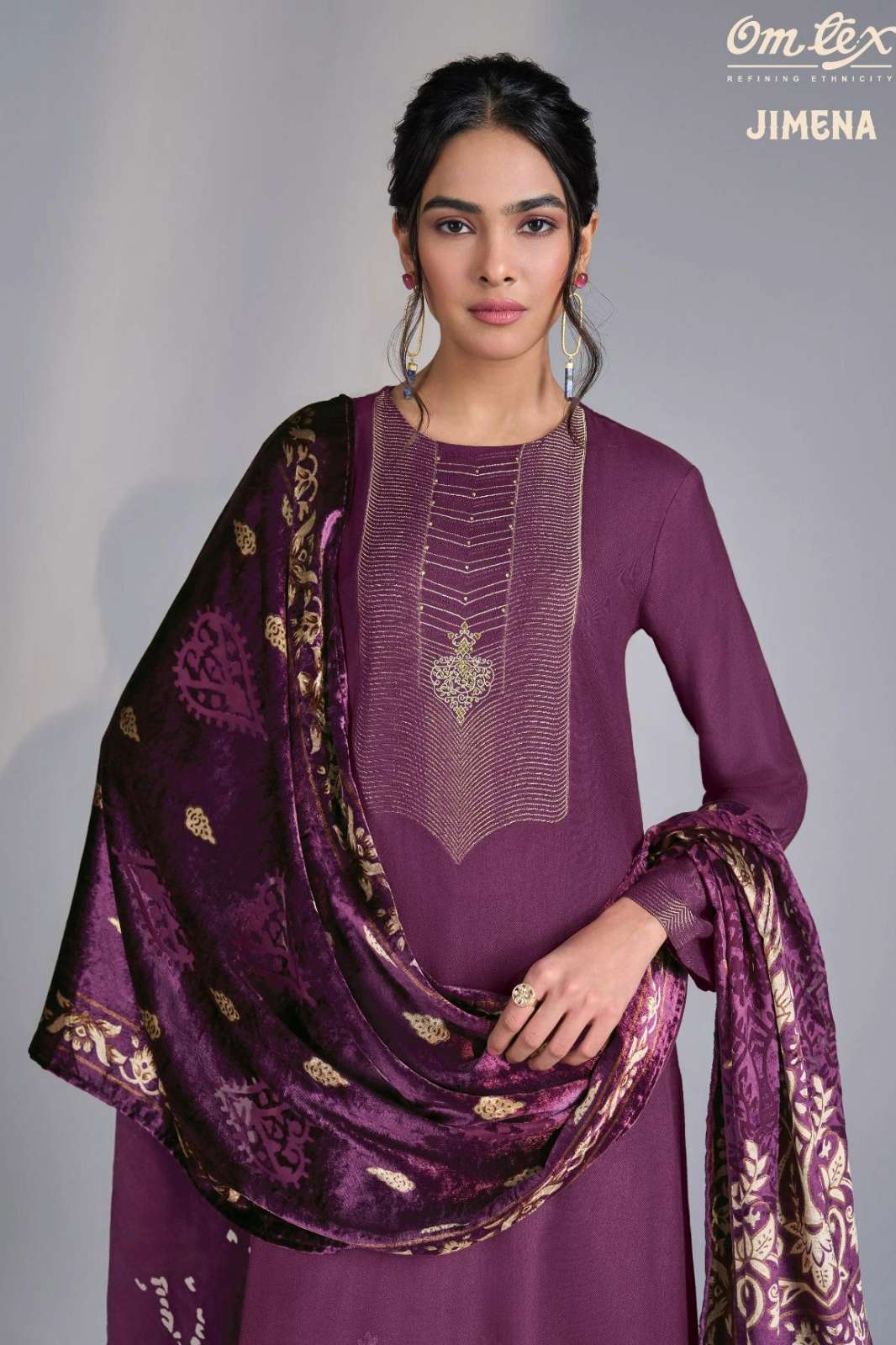 OMTEX JIMENA PURE PASHMINA JACQAURD SUIT WITH HANDWORK