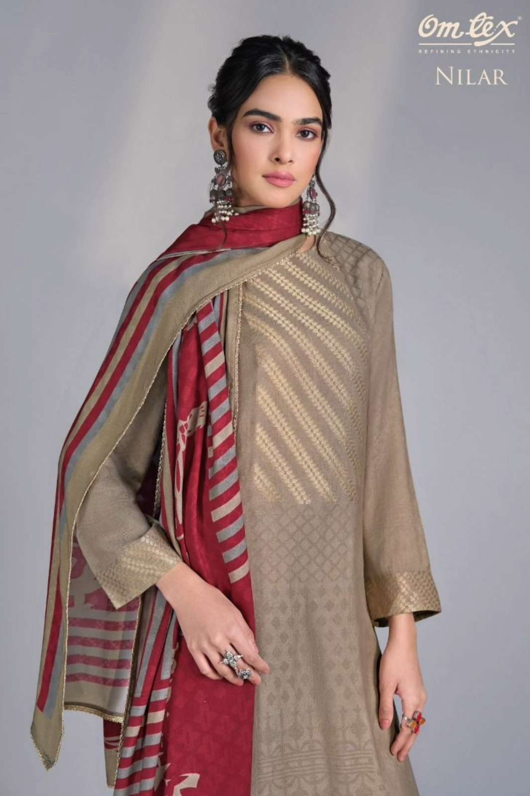 OMTEX NILAR BEAUTIFUL PURE PASHMINA JACQAURD WORK SUIT