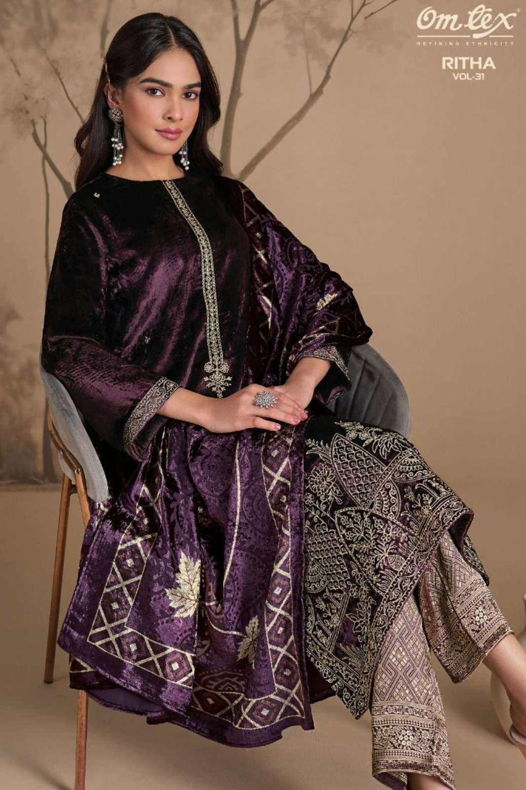OMTEX RITHA VOL 31 PURE VISCOSE VELVET SUIT WITH EMBROIDERY WORK