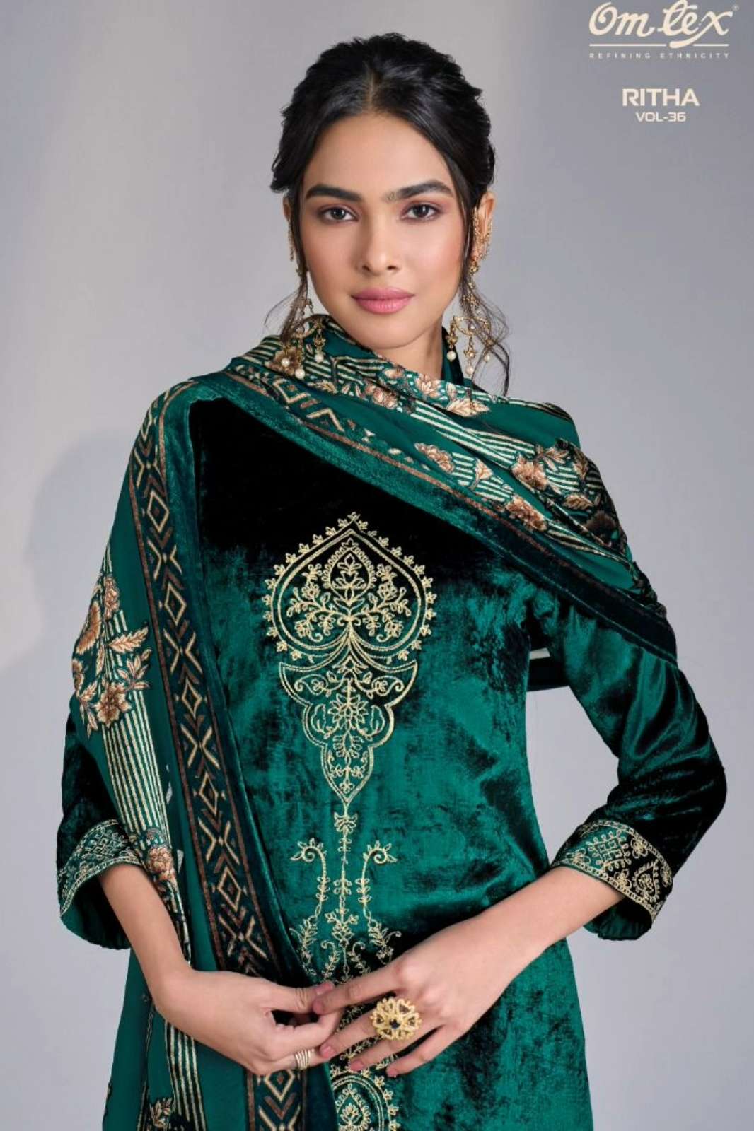 OMTEX RITHA VOL 36 PURE VISCOSE VELVET SUIT WITH EMBROIDERY WORK
