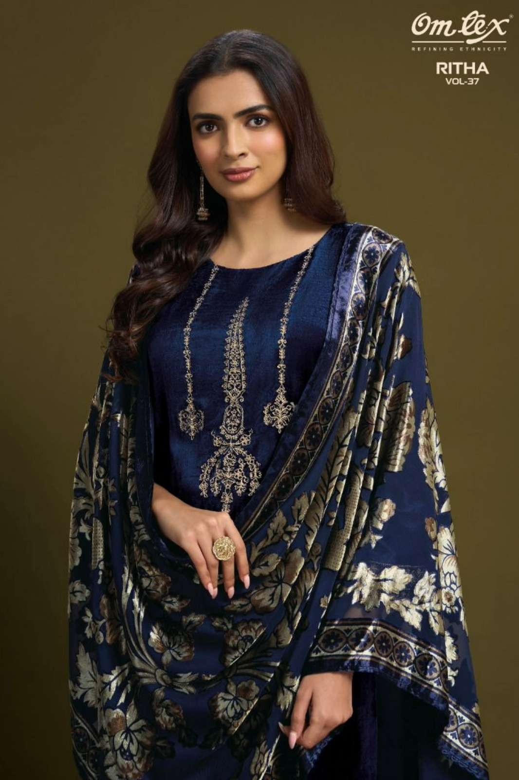 OMTEX RITHA VOL 37 PURE VISCOSE VELVET SUIT WITH EMBROIDERY WORK
