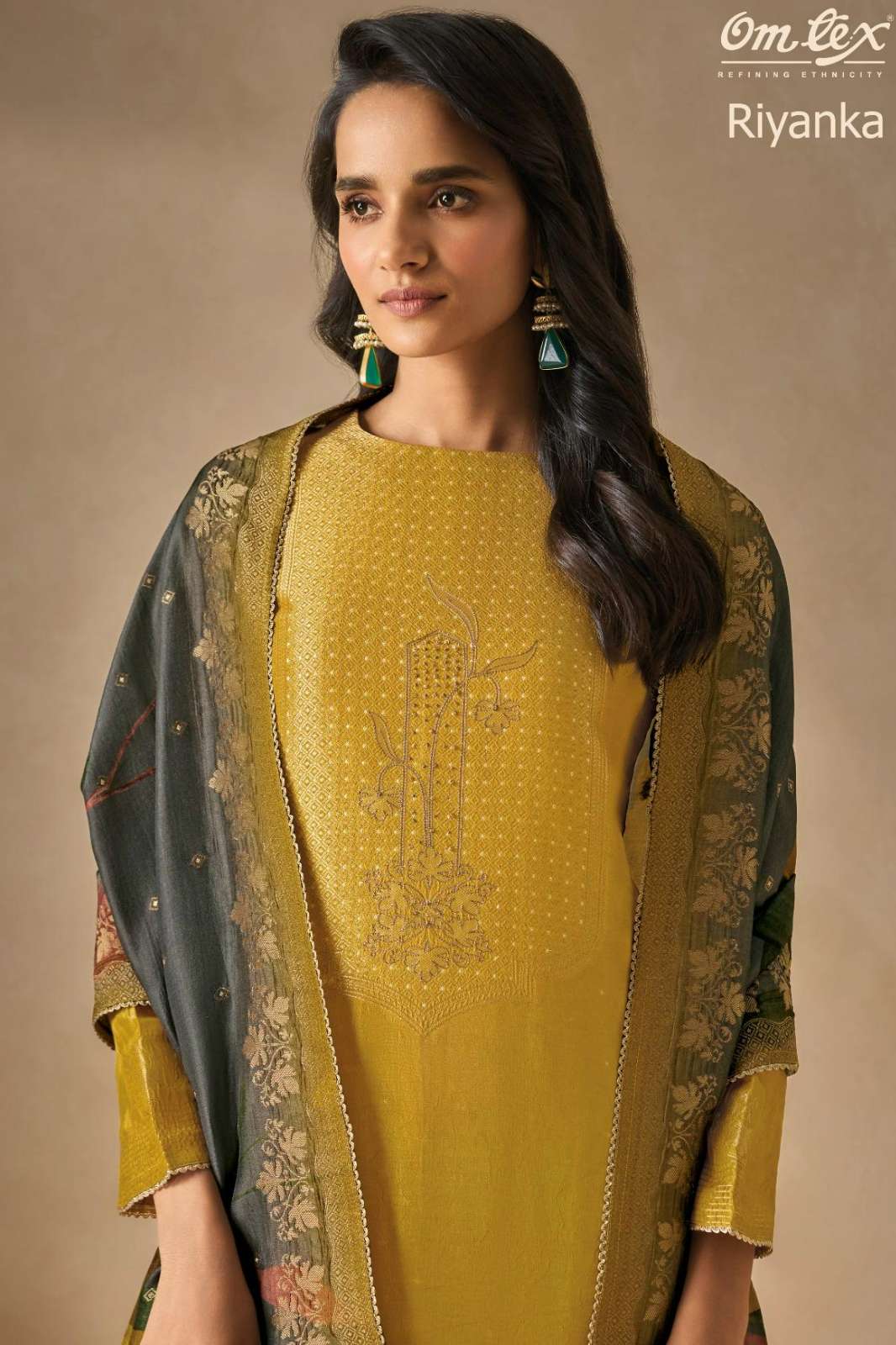 OMTEX RIYANKA RUBINA SILK JACQUARD SUIT WITH HANDWORK