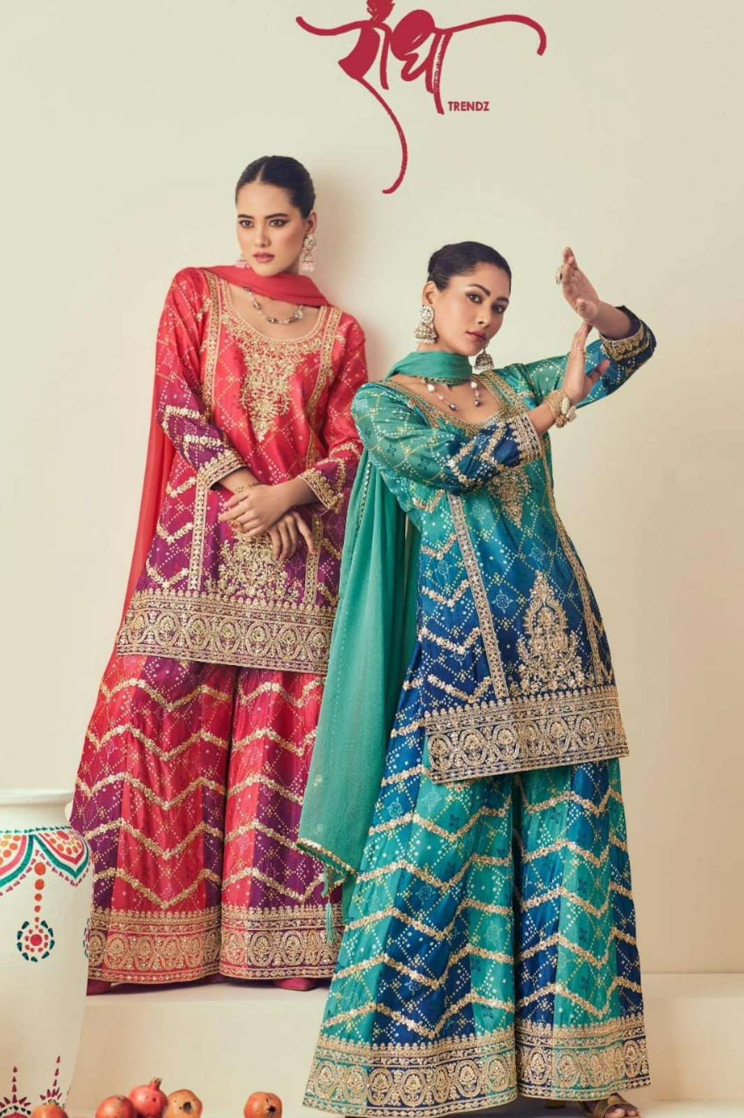 RADHA TRENDZ RANGMAHAL READY TO WEAR PREMIUM CHINON EMBROIDARY WORK SUIT