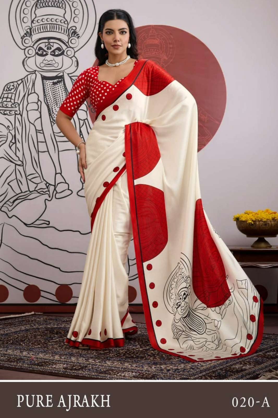 Rajtex PURE AJARAKH 020 Printed Ajarakh Satin Crepe Saree