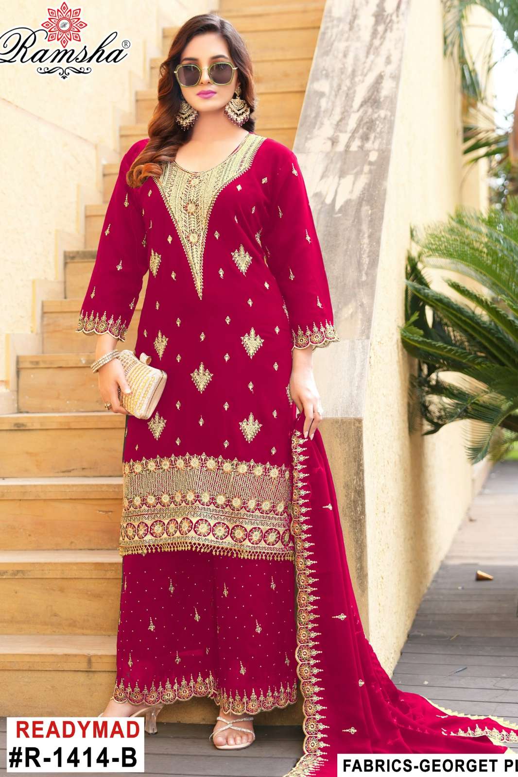 RAMSHA R 1414 Ready To Wear Embroidery Pakistani Georgette Suit