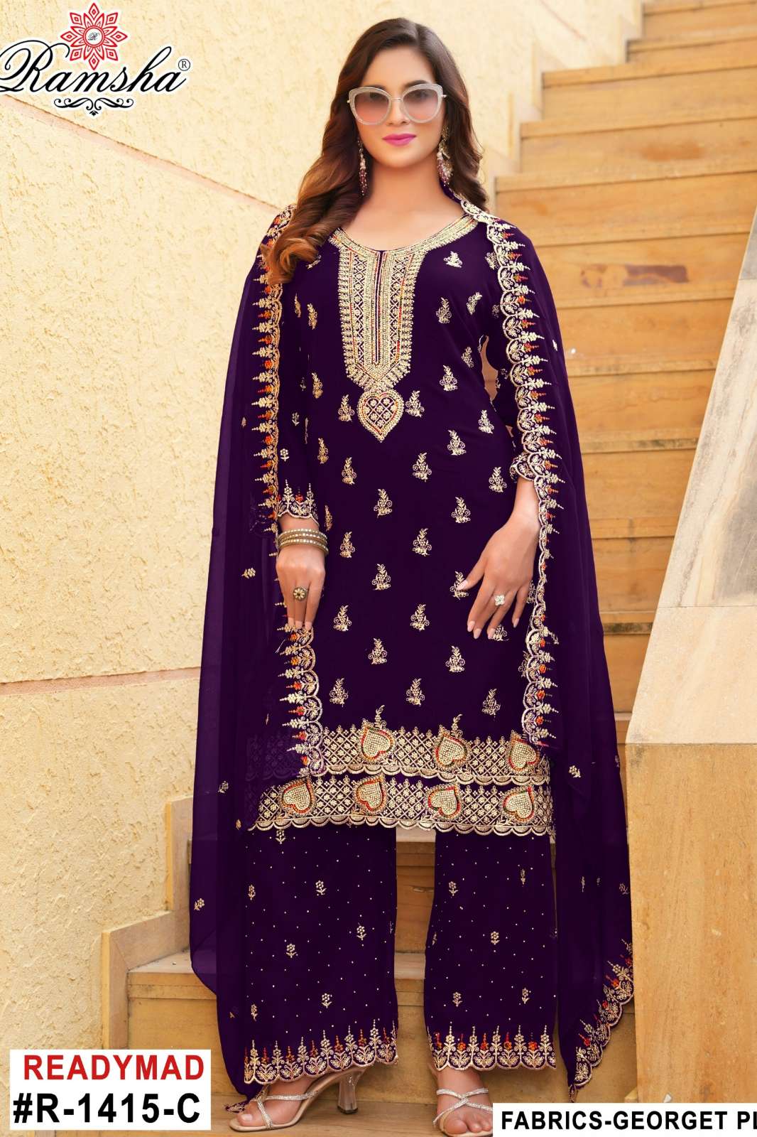 RAMSHA R 1415 Ready To Wear Embroidery Pakistani Georgette Suit