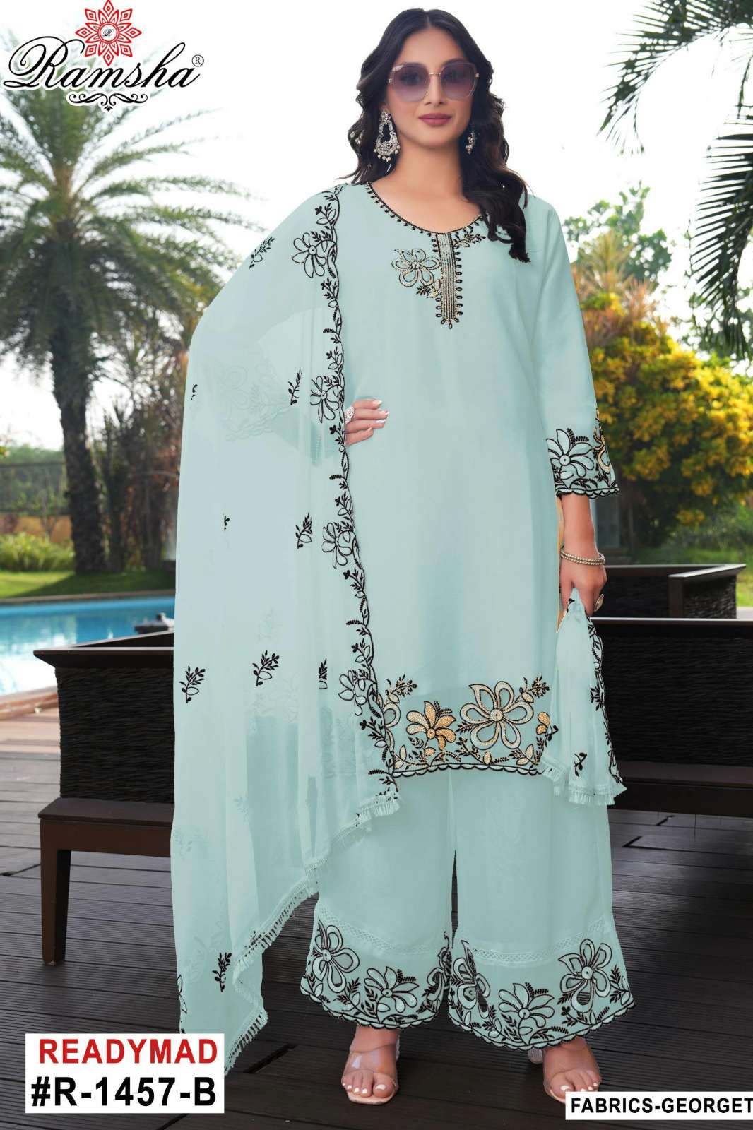 RAMSHA R 1457 Ready To Wear Embroidery Pakistani Georgette Suit