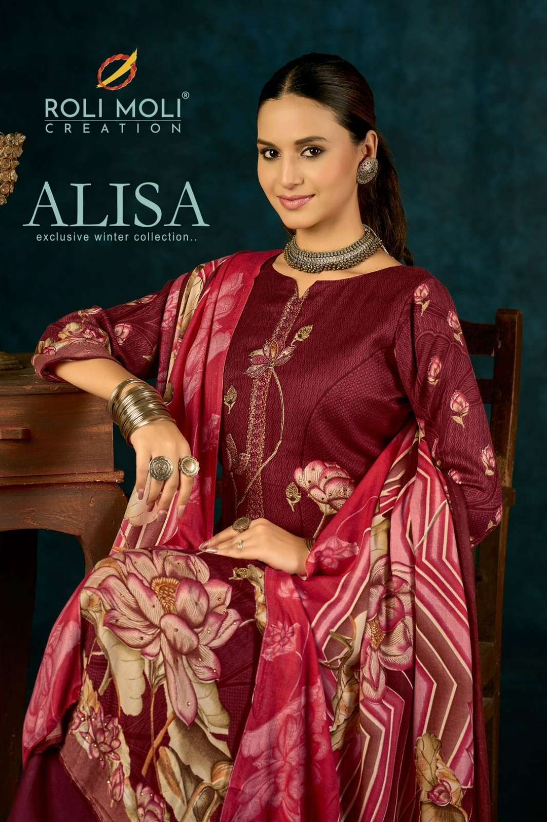 Roli Moli ALISA Pure Viscose Pashmina Embroidered Pakistani Suit 