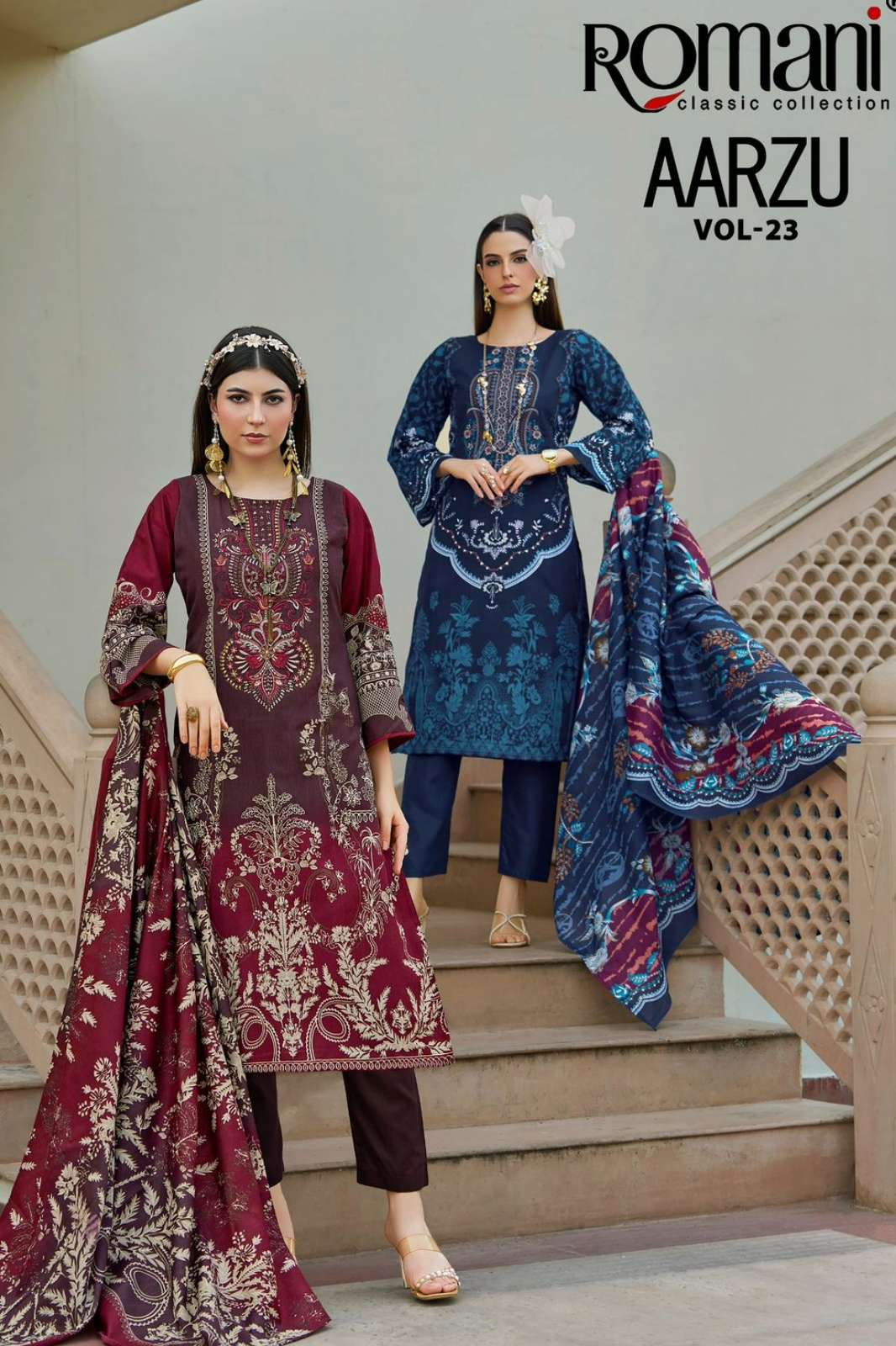 ROMANI AARZU VOL 23 Premium Soft Cotton Suit with Embroidery Work